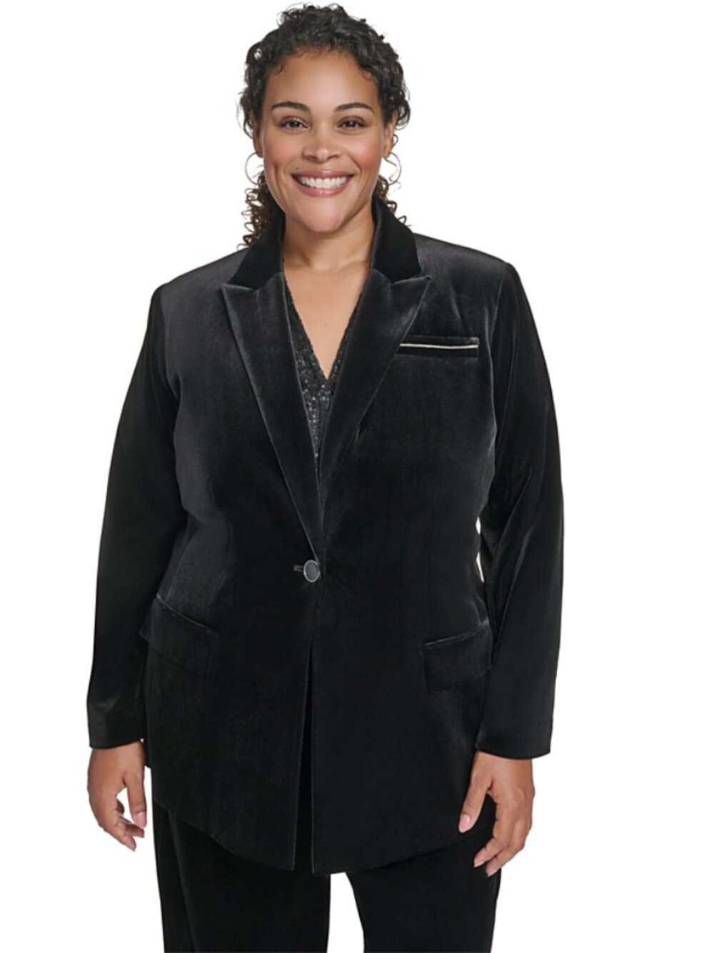 Calvin Klein Black Velvet Button Padded Shoulder Blazer 20W Dark Romantic NWT